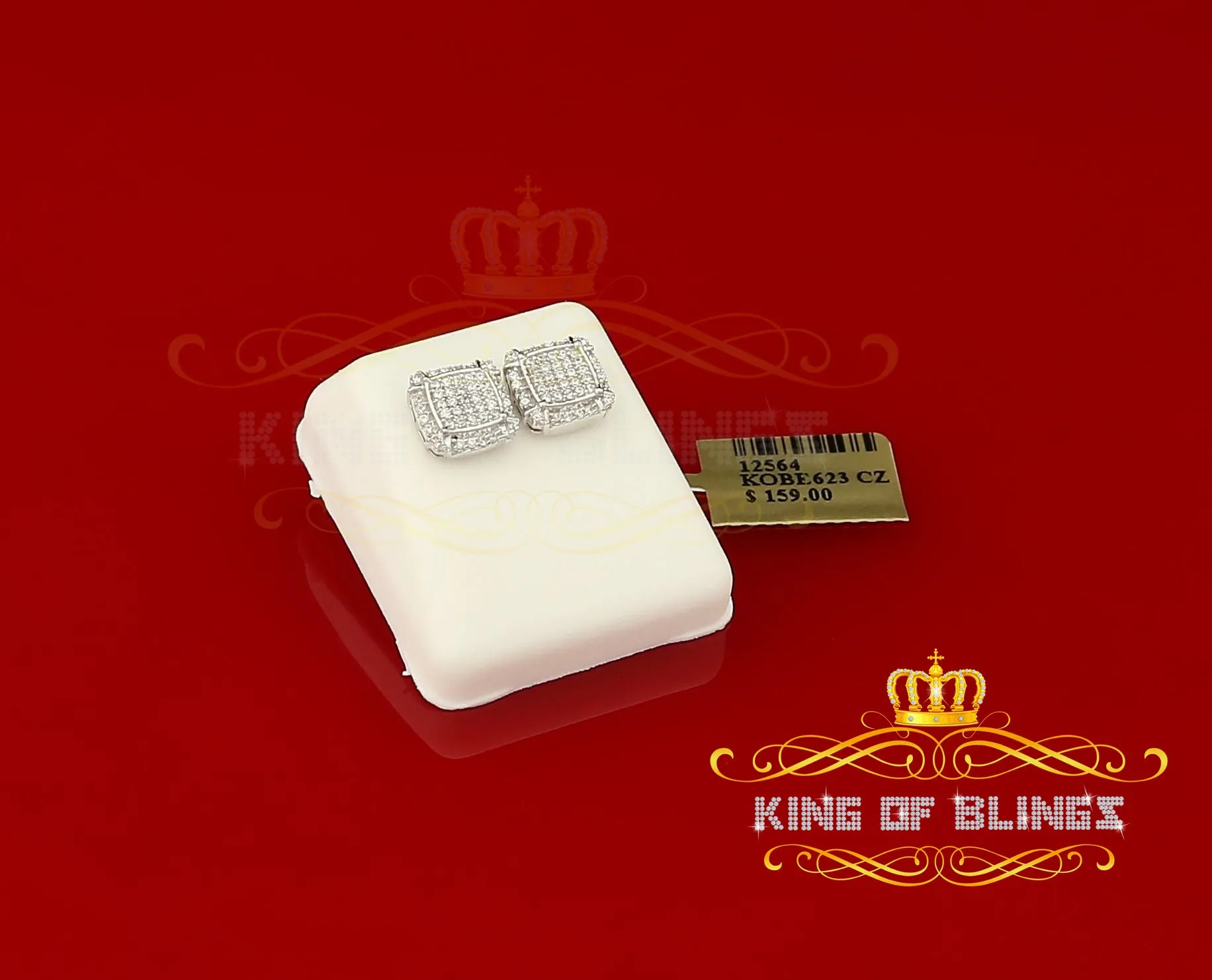 King of Blings- 925 Silver White 0.72ct Cubic Zirconia Hip Hop Square Men's & Women's Earrings