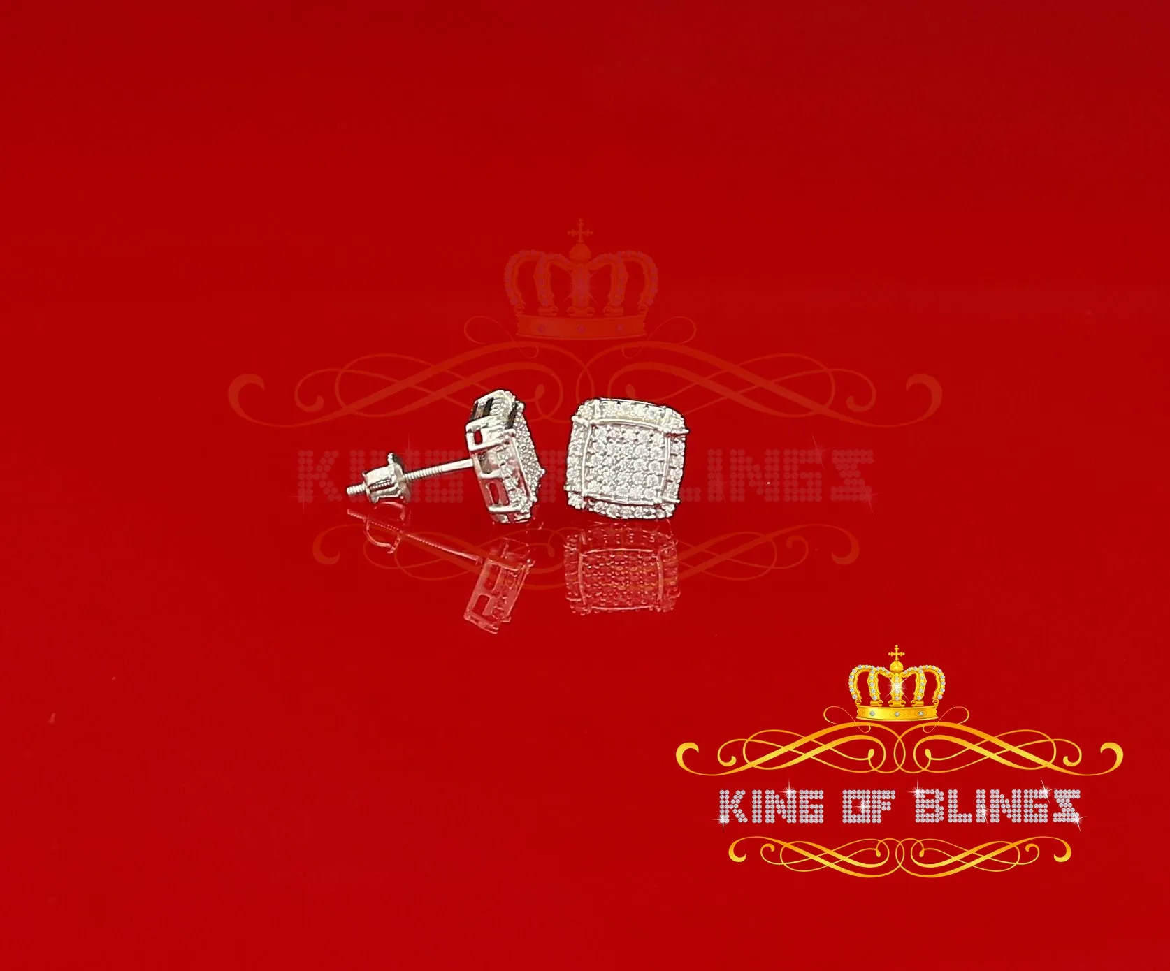 King of Blings- 925 Silver White 0.72ct Cubic Zirconia Hip Hop Square Men's & Women's Earrings