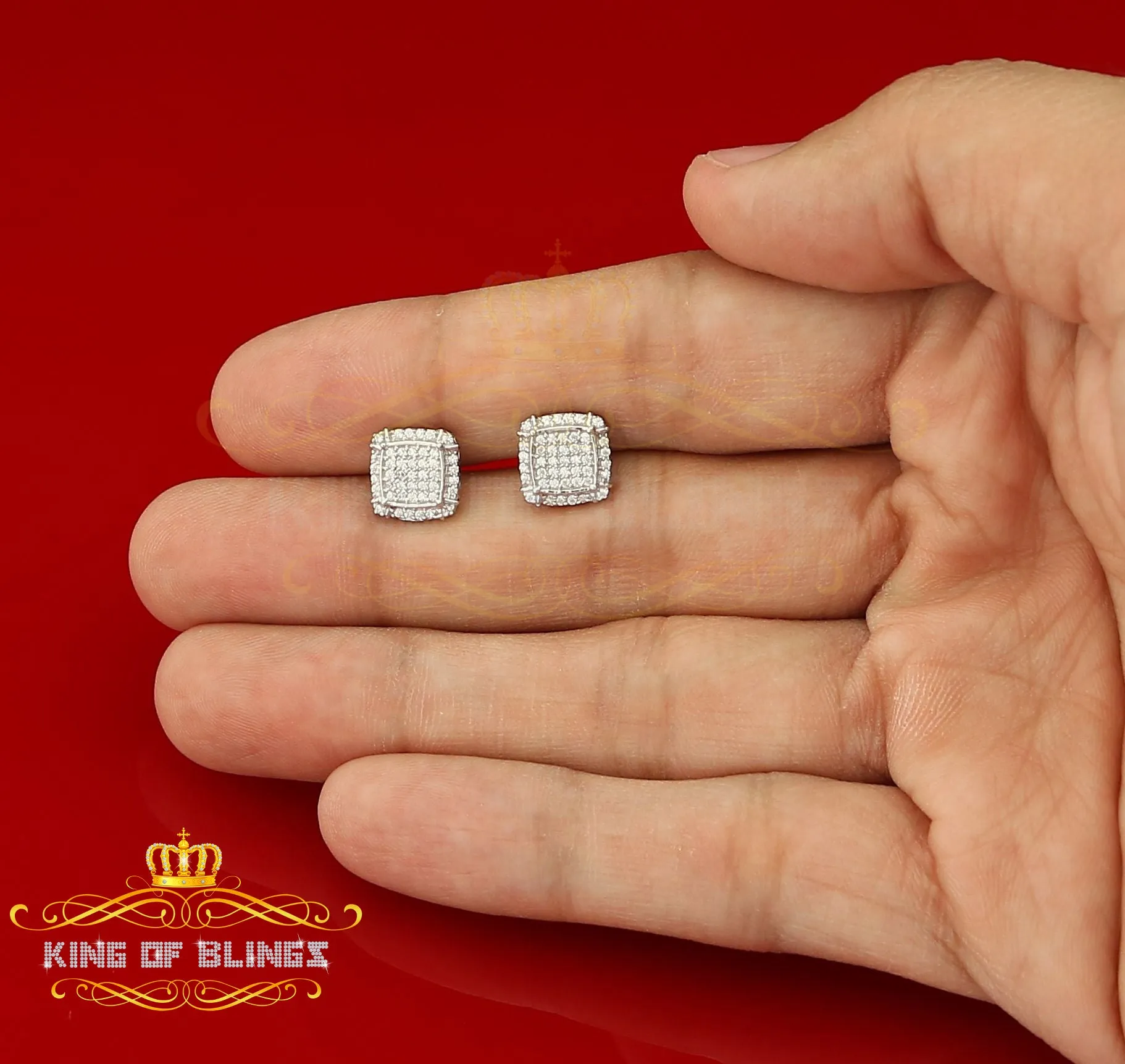 King of Blings- 925 Silver White 0.72ct Cubic Zirconia Hip Hop Square Men's & Women's Earrings