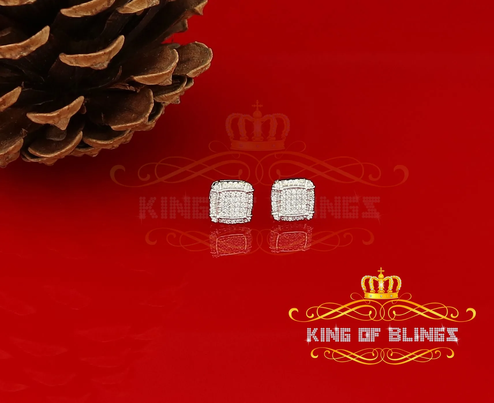 King of Blings- 925 Silver White 0.72ct Cubic Zirconia Hip Hop Square Men's & Women's Earrings