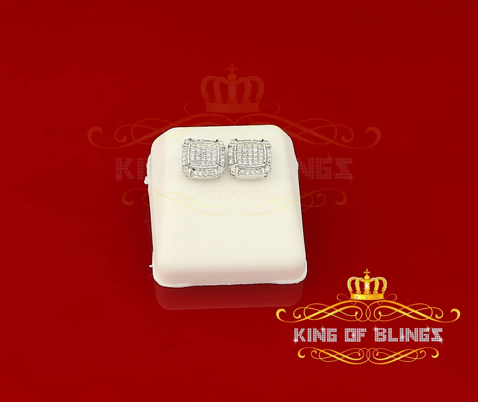 King of Blings- 925 Silver White 0.72ct Cubic Zirconia Hip Hop Square Men's & Women's Earrings