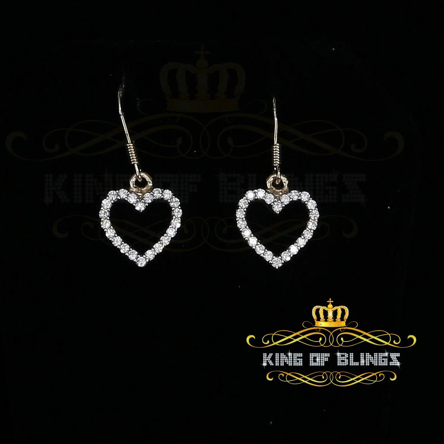 King of Bling's 925 Yellow Silver 0.88ct Cubic Zirconia For Women's Dangling Heart Stud Earrings