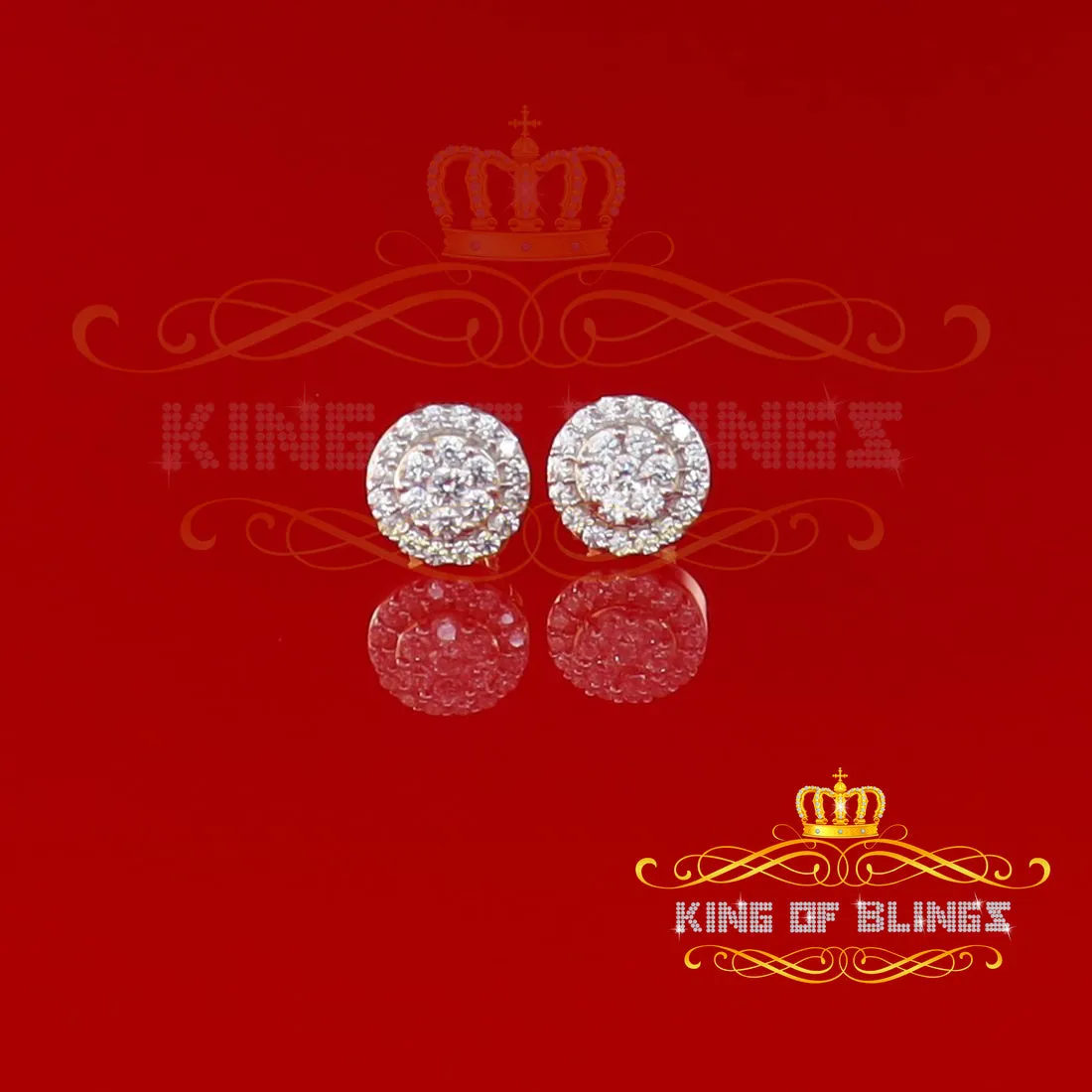 King of Bling's 925 Yellow Silver 0.90ct Cubic Zirconia Women's & Men's Hip Hop Flower Earrings