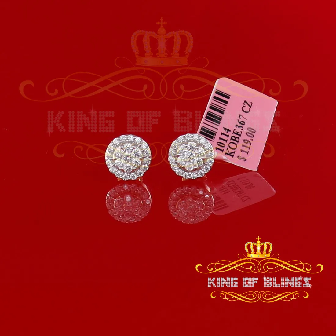 King of Bling's 925 Yellow Silver 0.90ct Cubic Zirconia Women's & Men's Hip Hop Flower Earrings