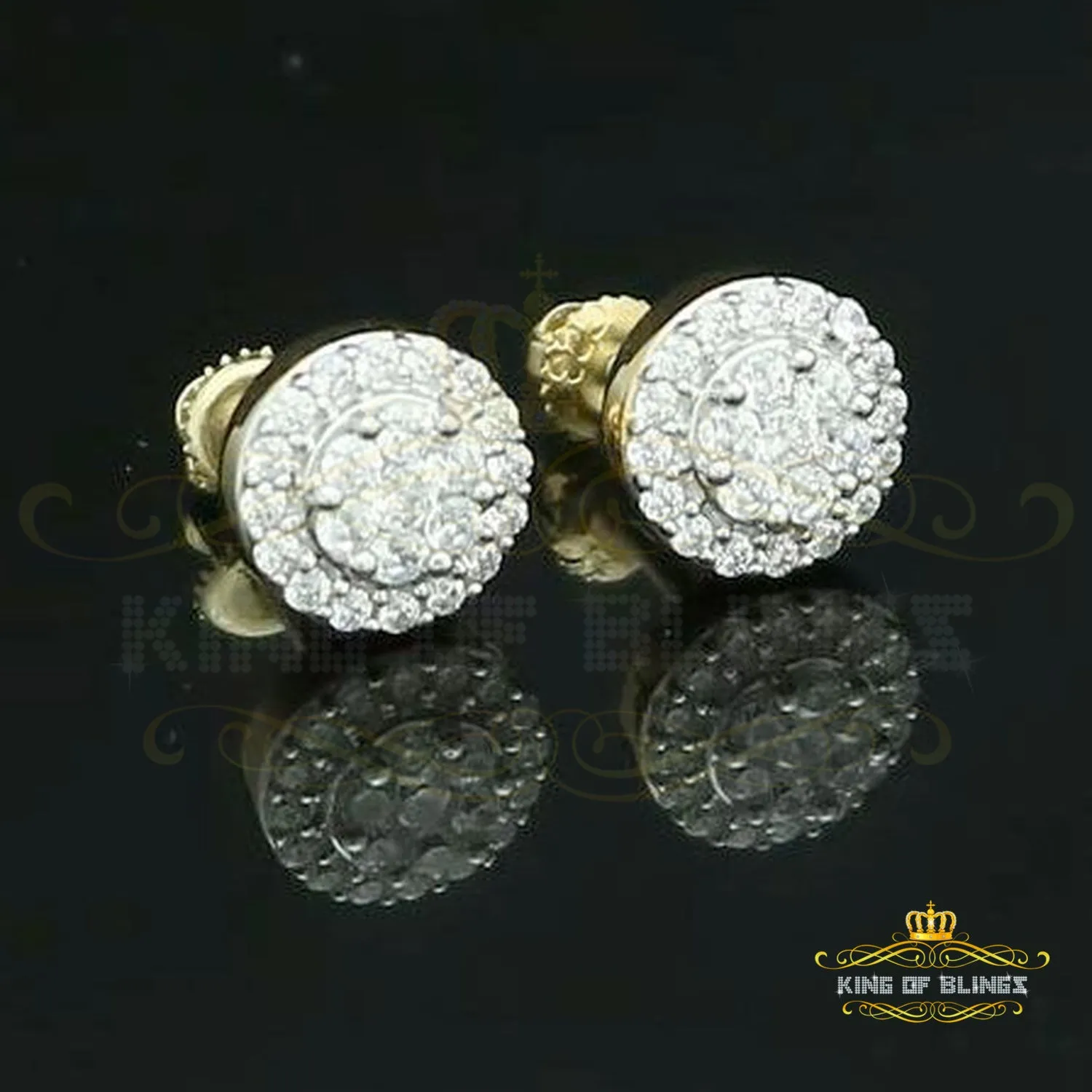 King of Bling's 925 Yellow Silver 0.90ct Cubic Zirconia Women's & Men's Hip Hop Flower Earrings