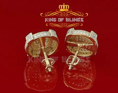 King of Bling's 925 Yellow Sterling Silver 1.46ct Cubic Zirconia Hip Hop Round Ladies Earrings