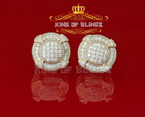 King of Bling's 925 Yellow Sterling Silver 1.46ct Cubic Zirconia Hip Hop Round Ladies Earrings