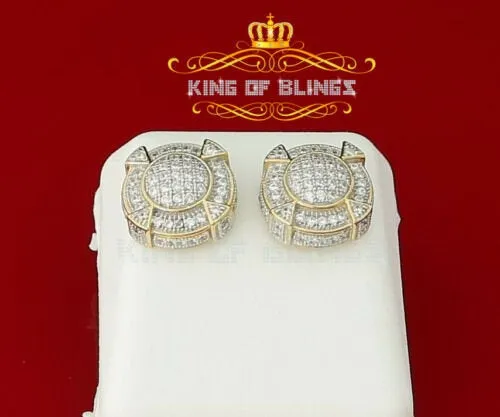 King of Bling's 925 Yellow Sterling Silver 1.46ct Cubic Zirconia Hip Hop Round Ladies Earrings