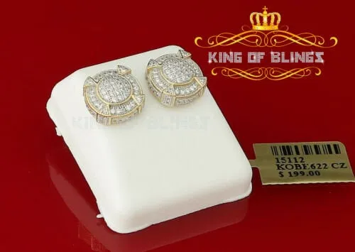 King of Bling's 925 Yellow Sterling Silver 1.46ct Cubic Zirconia Hip Hop Round Ladies Earrings