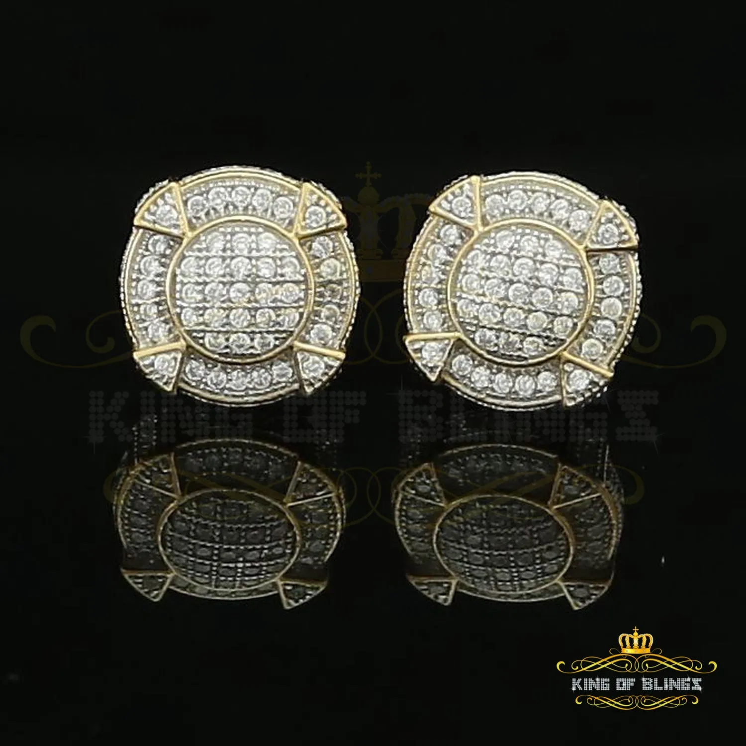 King of Bling's 925 Yellow Sterling Silver 1.46ct Cubic Zirconia Hip Hop Round Ladies Earrings