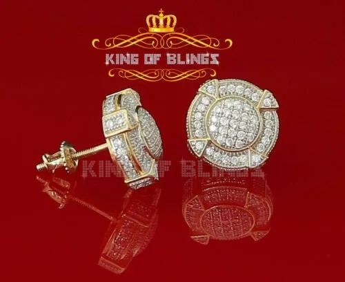 King of Bling's 925 Yellow Sterling Silver 1.46ct Cubic Zirconia Hip Hop Round Ladies Earrings