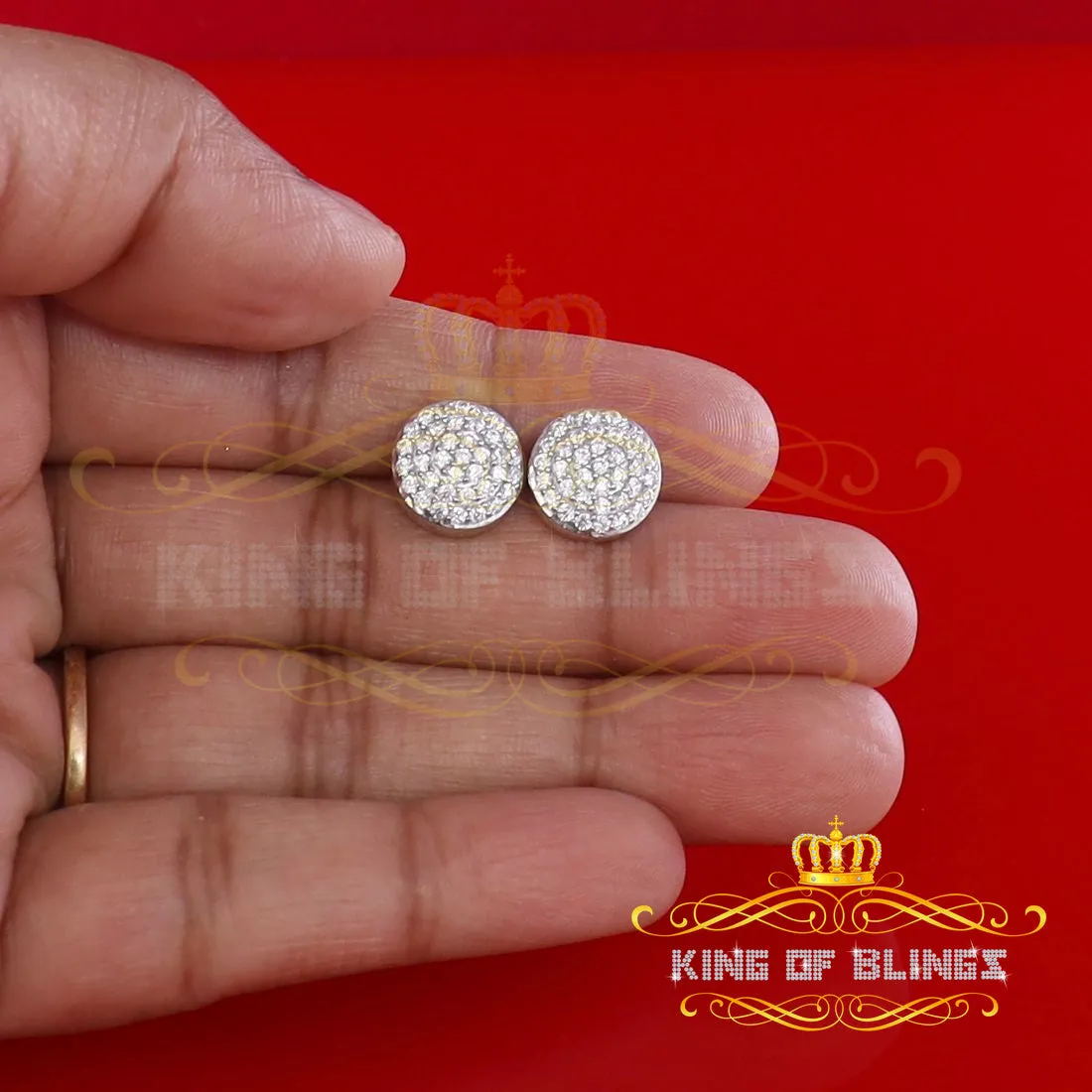 King of Blings- Aretes Para Hombre 925 White Silver 1.48ct Cubic Zirconia Round Women's Earring