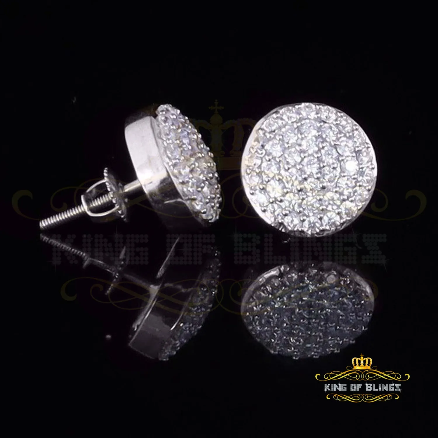 King of Blings- Aretes Para Hombre 925 White Silver 1.48ct Cubic Zirconia Round Women's Earring