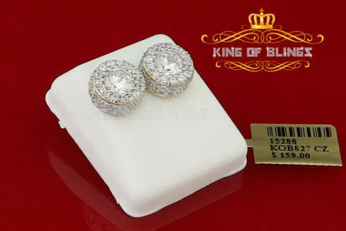 King of Bling's Aretes Para Hombre 925 Yellow Silver 6.57ct Cubic Zirconia Round Ladies Earring