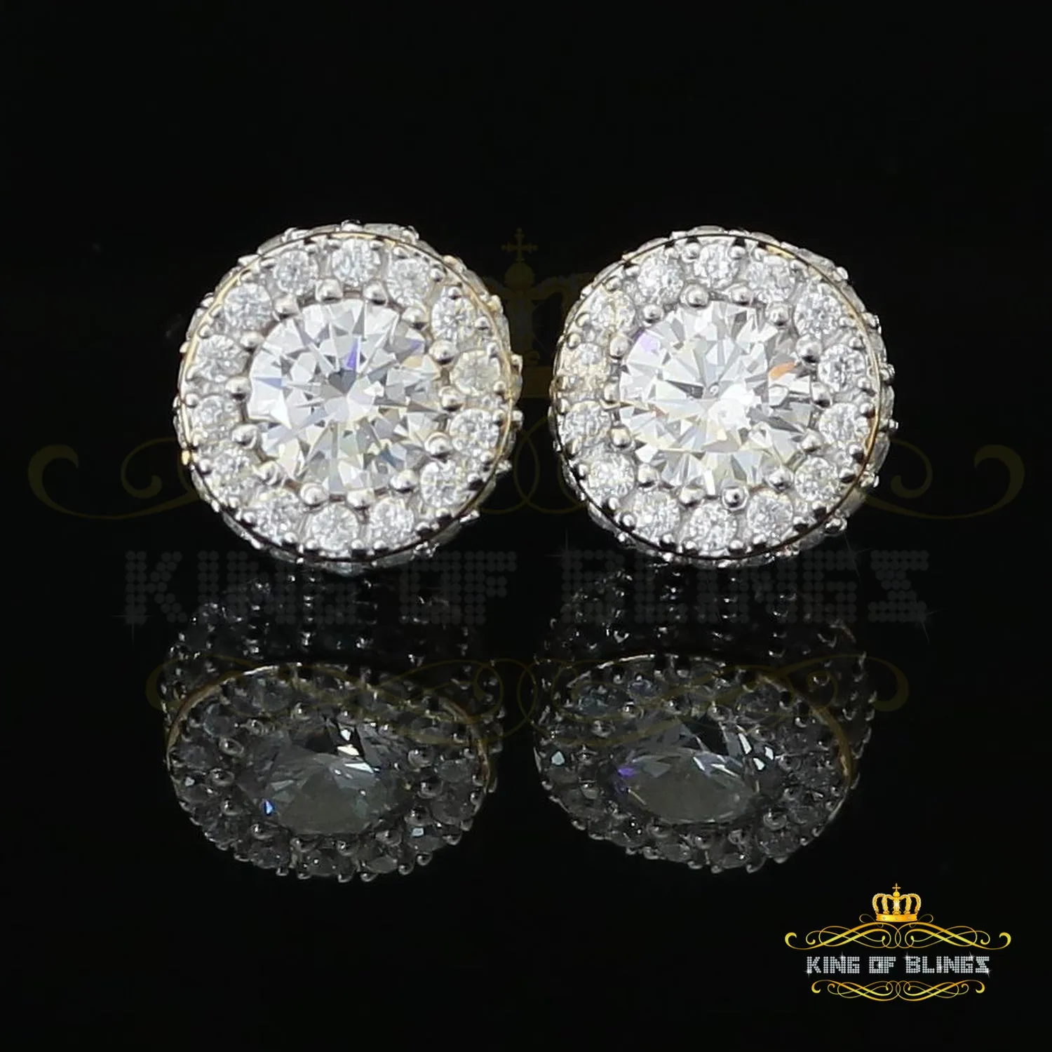 King of Bling's Aretes Para Hombre 925 Yellow Silver 6.57ct Cubic Zirconia Round Ladies Earring