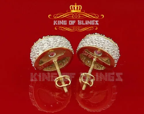 King of Bling's Aretes Para Hombre 925 Yellow Silver 6.57ct Cubic Zirconia Round Ladies Earring