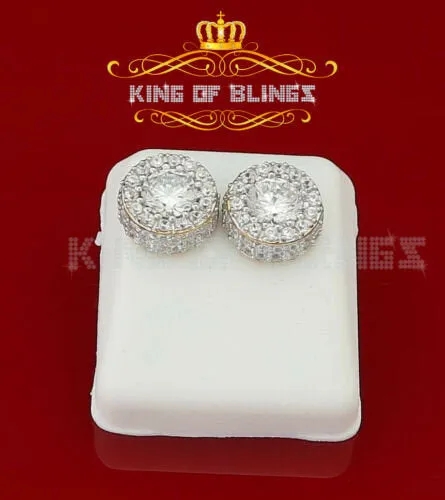 King of Bling's Aretes Para Hombre 925 Yellow Silver 6.57ct Cubic Zirconia Round Ladies Earring