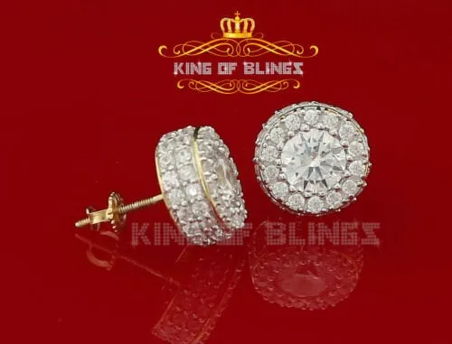 King of Bling's Aretes Para Hombre 925 Yellow Silver 6.57ct Cubic Zirconia Round Ladies Earring