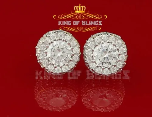 King of Bling's Aretes Para Hombre 925 Yellow Silver 6.57ct Cubic Zirconia Round Ladies Earring