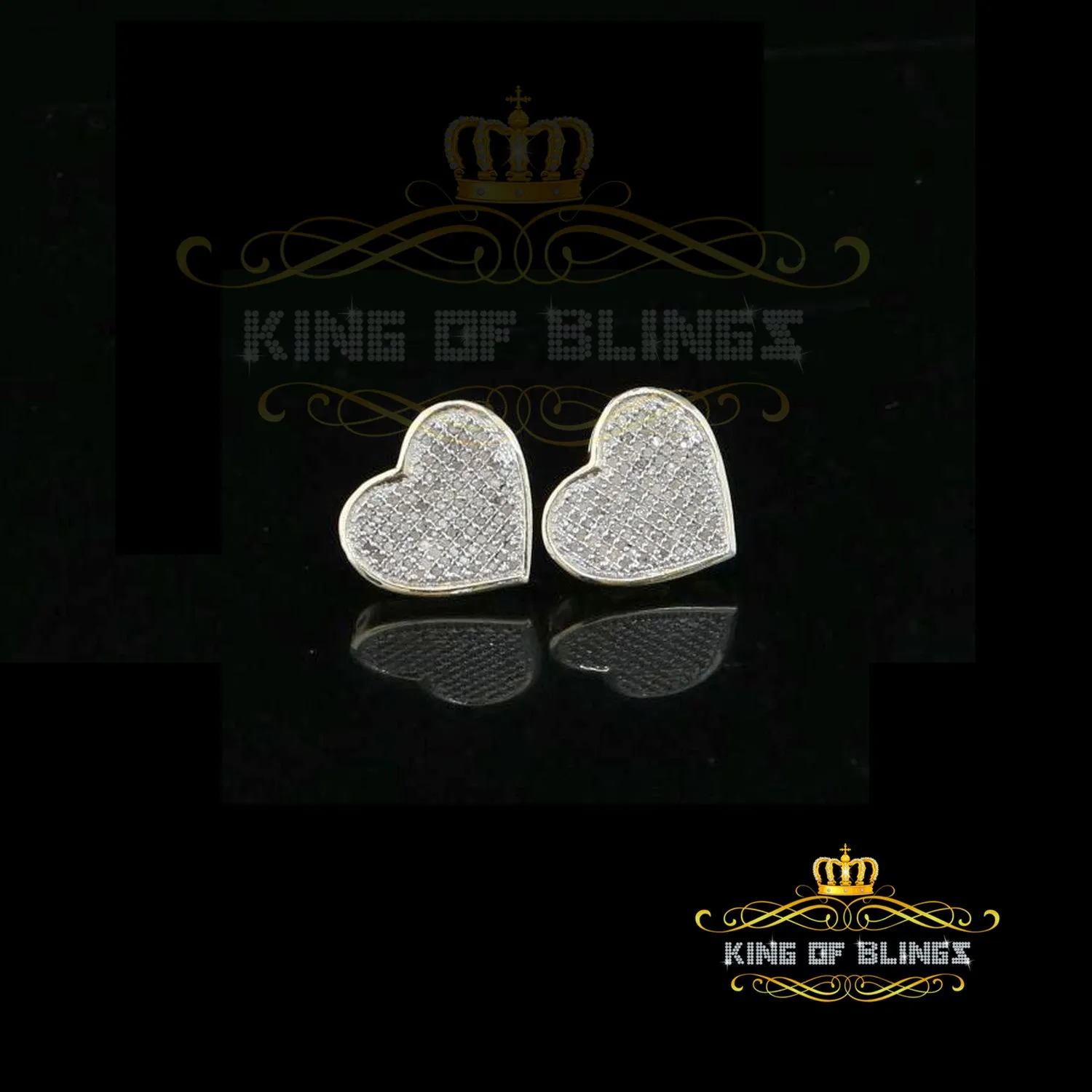 King of Blings-Aretes Para Hombre Heart 925 Yellow Silver 0.66ct Diamond Women's /Men's Earring