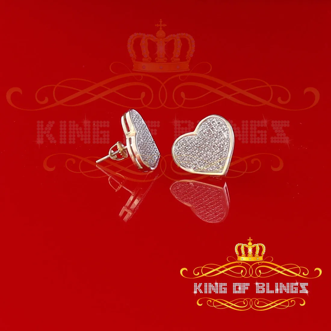 King of Blings-Aretes Para Hombre Heart 925 Yellow Silver 0.66ct Diamond Women's /Men's Earring