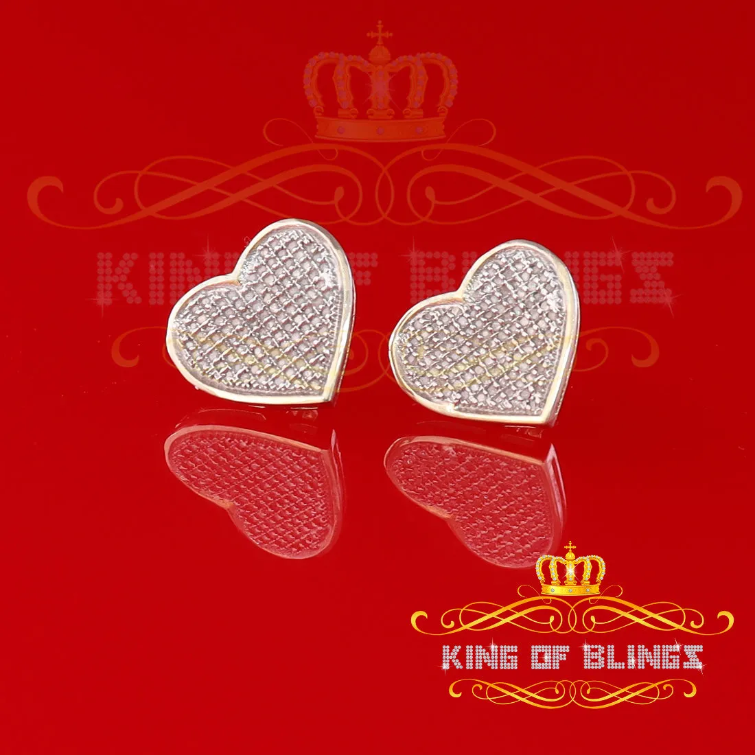 King of Blings-Aretes Para Hombre Heart 925 Yellow Silver 0.66ct Diamond Women's /Men's Earring