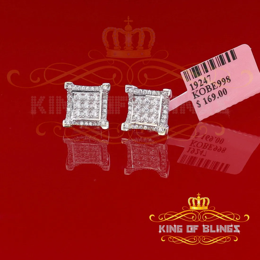 King of Blings- Elegant Square White 925 Silver Screw Back 1.05ct Cubic Zirconia Women Earrings