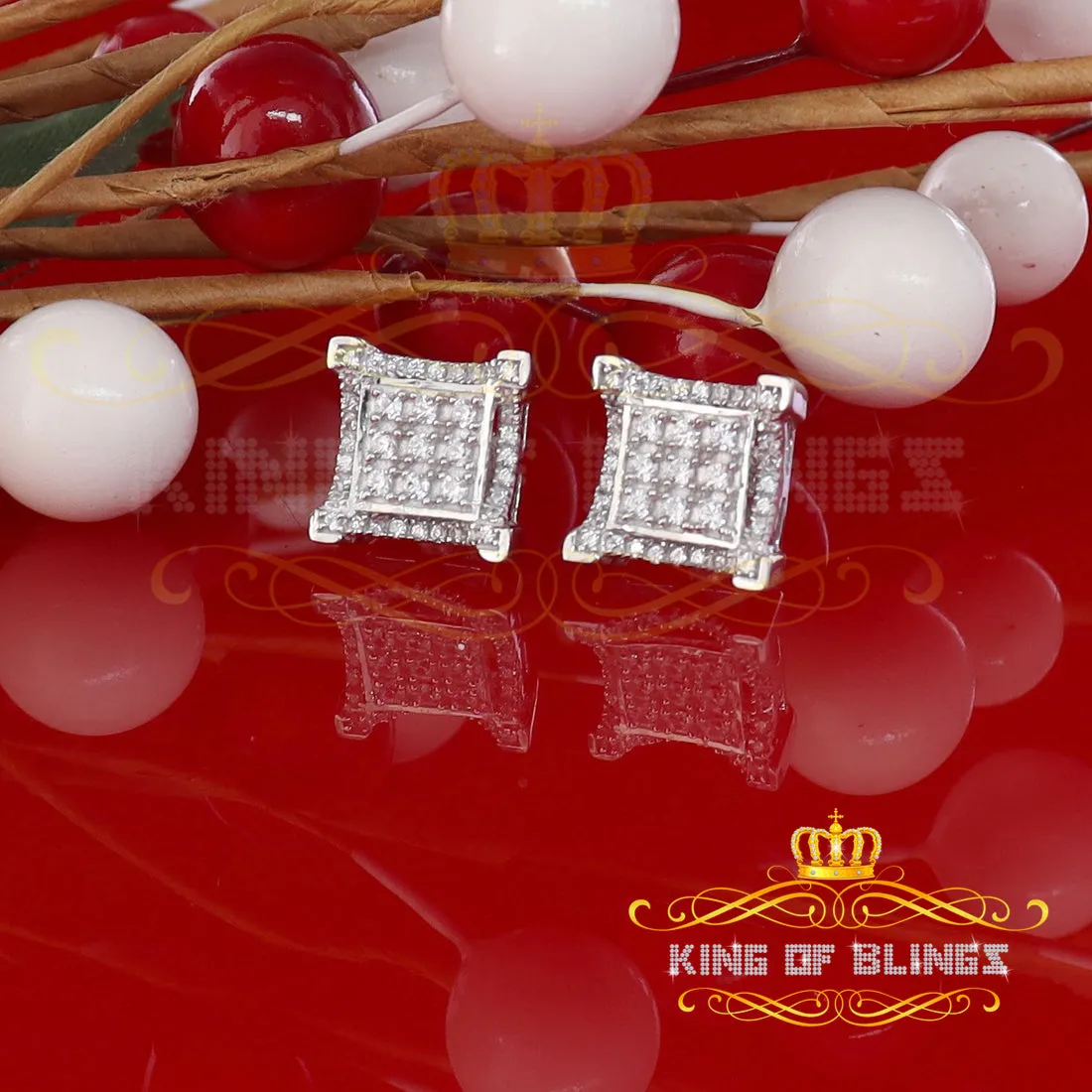 King of Blings- Elegant Square White 925 Silver Screw Back 1.05ct Cubic Zirconia Women Earrings