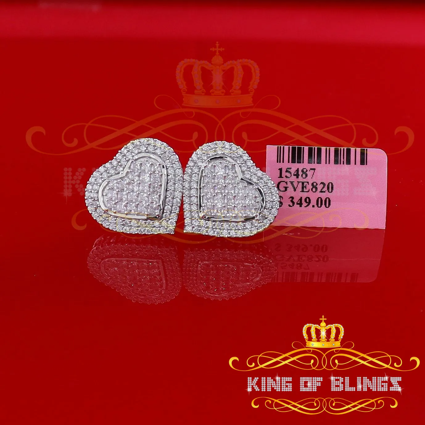 King of Blings- HIp Hop 925 White Sterling Silver 1.44ct Cubic Zirconia Heart Women's Earrings