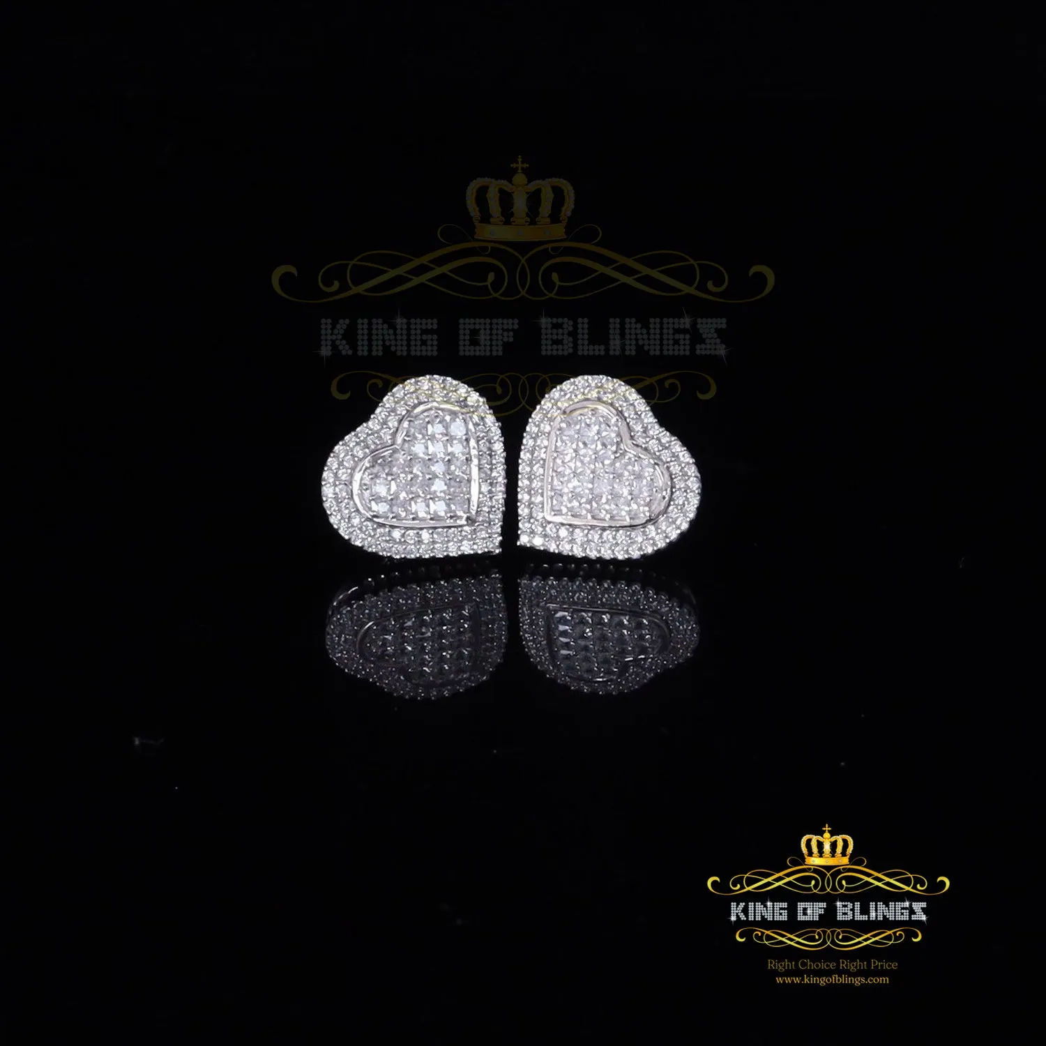 King of Blings- HIp Hop 925 White Sterling Silver 1.44ct Cubic Zirconia Heart Women's Earrings