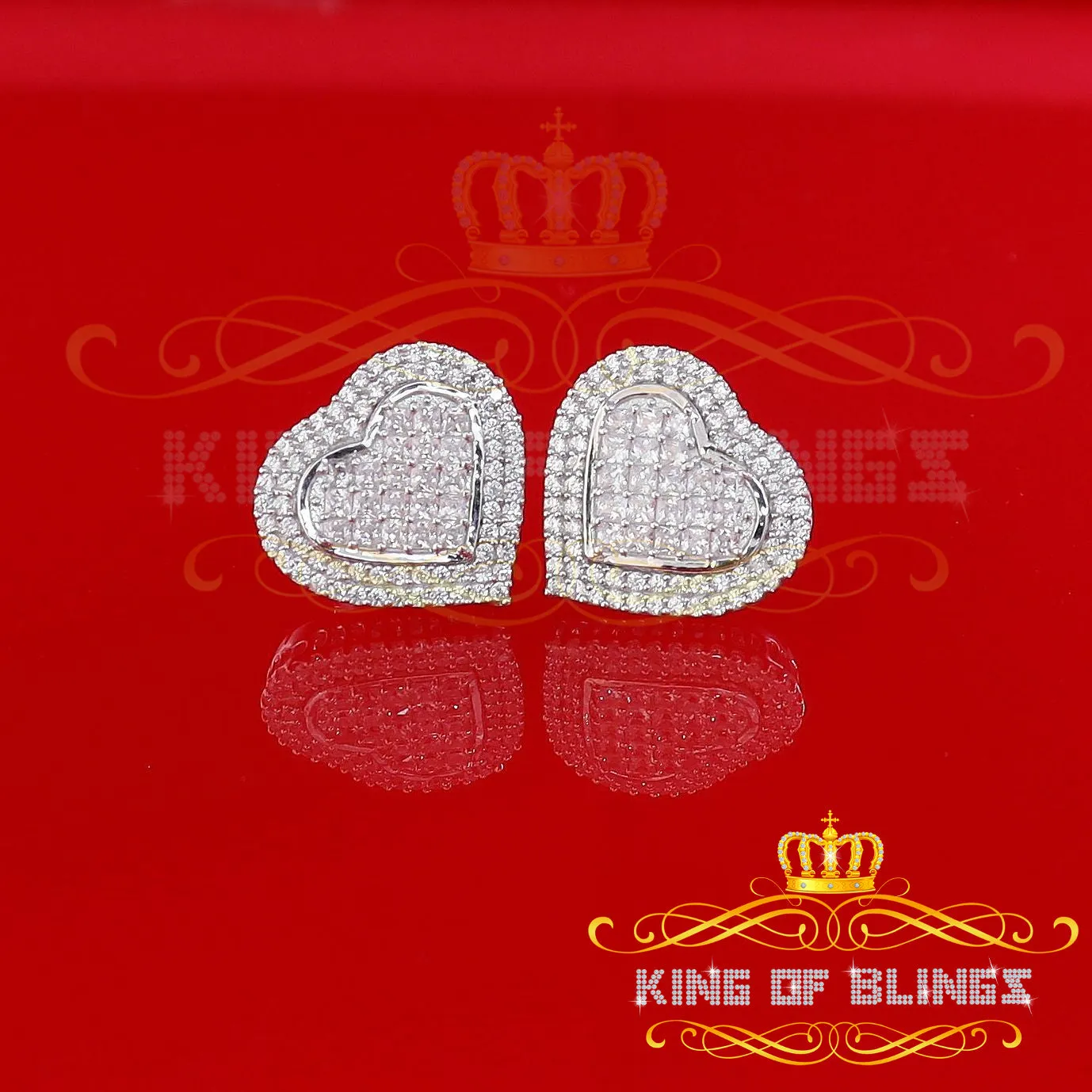 King of Blings- HIp Hop 925 White Sterling Silver 1.44ct Cubic Zirconia Heart Women's Earrings