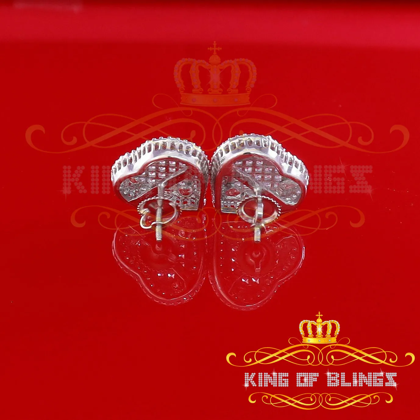 King of Blings- HIp Hop 925 White Sterling Silver 1.44ct Cubic Zirconia Heart Women's Earrings