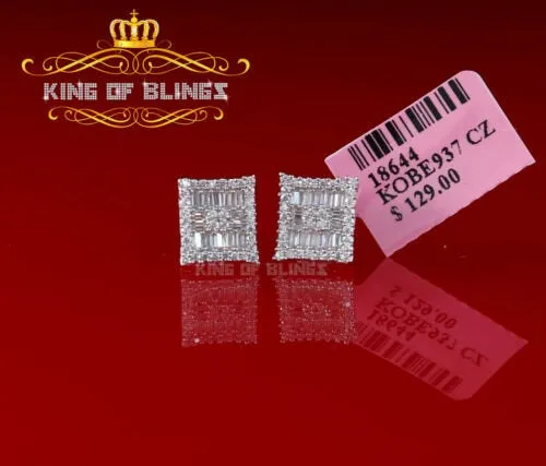 King of Blings- Hip Hop White 925 Silver 0.68ct Cubic Zirconia Women's & Men's Square Earrings