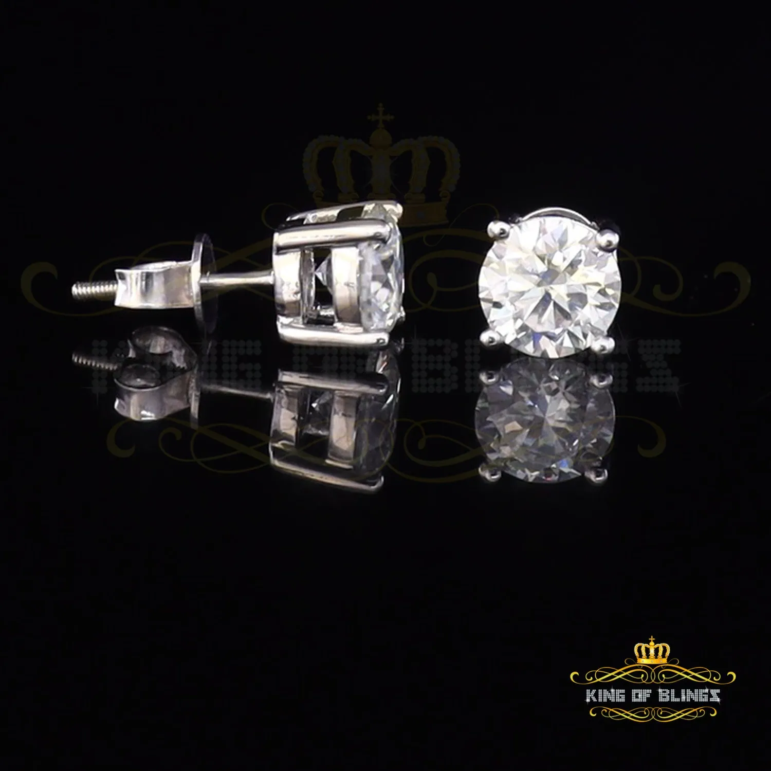 King of Bling's Men's/Women's 925 White silver W/ 3.50ct VVS 'D' Color Moissanite Stud Earrings