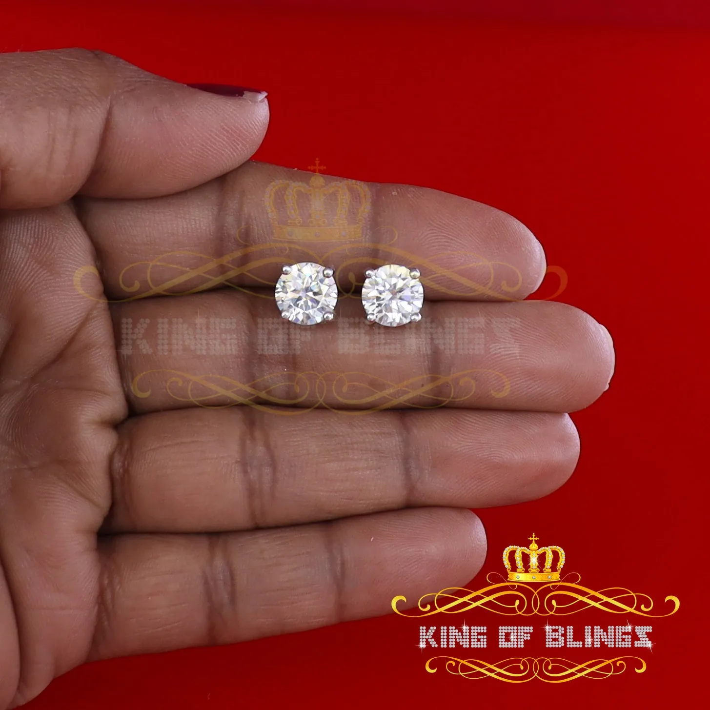 King of Bling's Men's/Women's 925 White silver W/ 3.50ct VVS 'D' Color Moissanite Stud Earrings