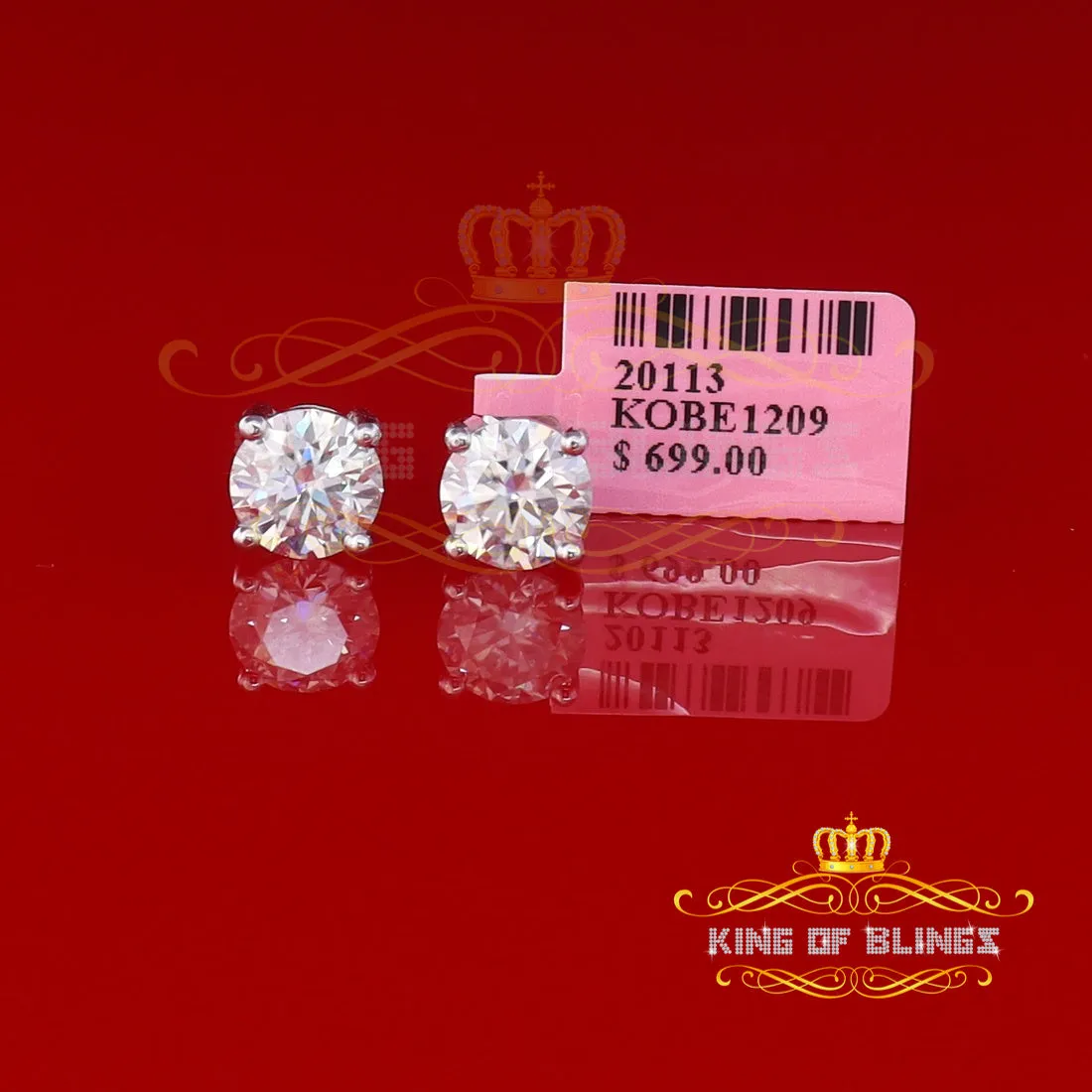 King of Bling's Men's/Women's 925 White silver W/ 3.50ct VVS 'D' Color Moissanite Stud Earrings