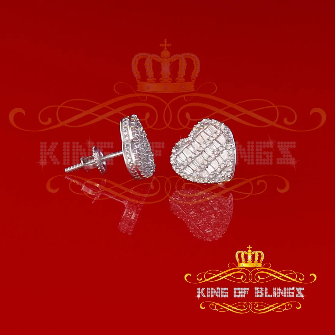 King Of Bling's Micro Pave Heart 0.66ct Real Diamonds 925 White Silver Women's & Men's Earrings