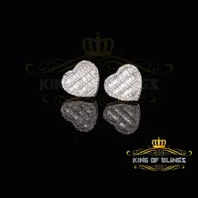 King Of Bling's Micro Pave Heart 0.66ct Real Diamonds 925 White Silver Women's & Men's Earrings