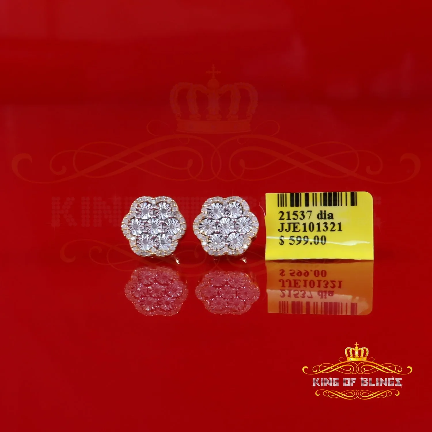 King of Blings-Miracle Set Small 0.40ct Diamond 925 Silver Yellow for Men/Women Stud Earrings