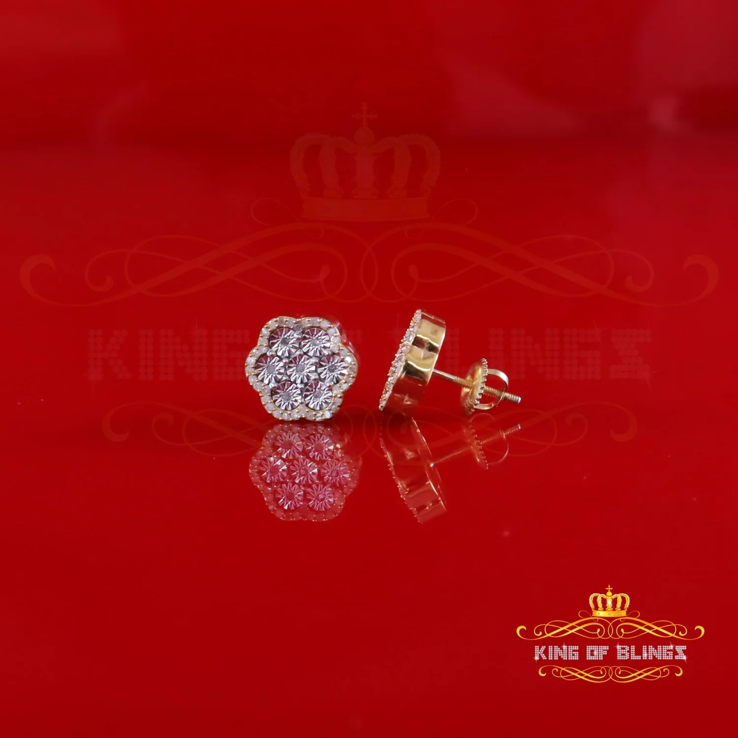 King of Blings-Miracle Set Small 0.40ct Diamond 925 Silver Yellow for Men/Women Stud Earrings