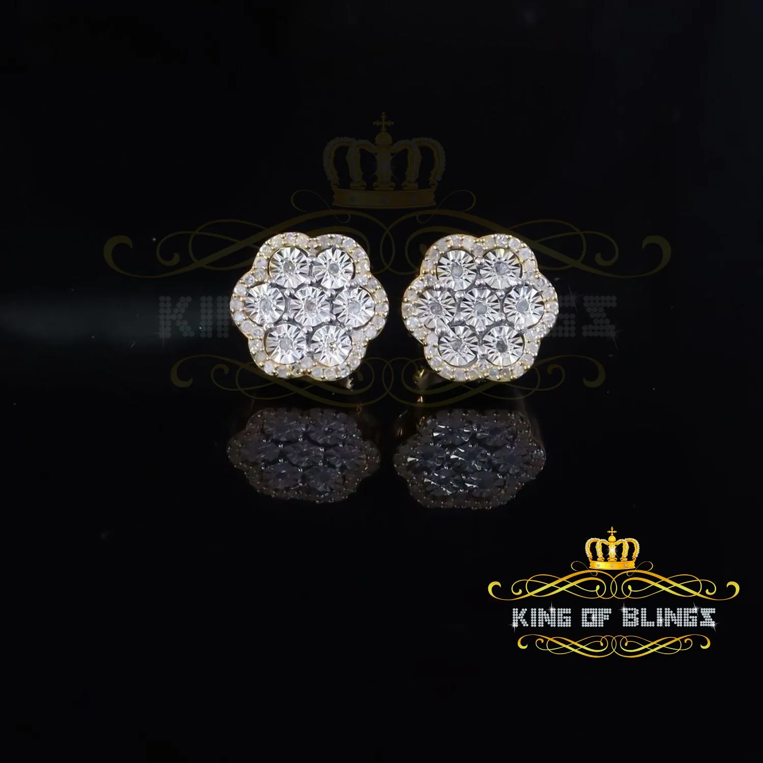 King of Blings-Miracle Set Small 0.40ct Diamond 925 Silver Yellow for Men/Women Stud Earrings