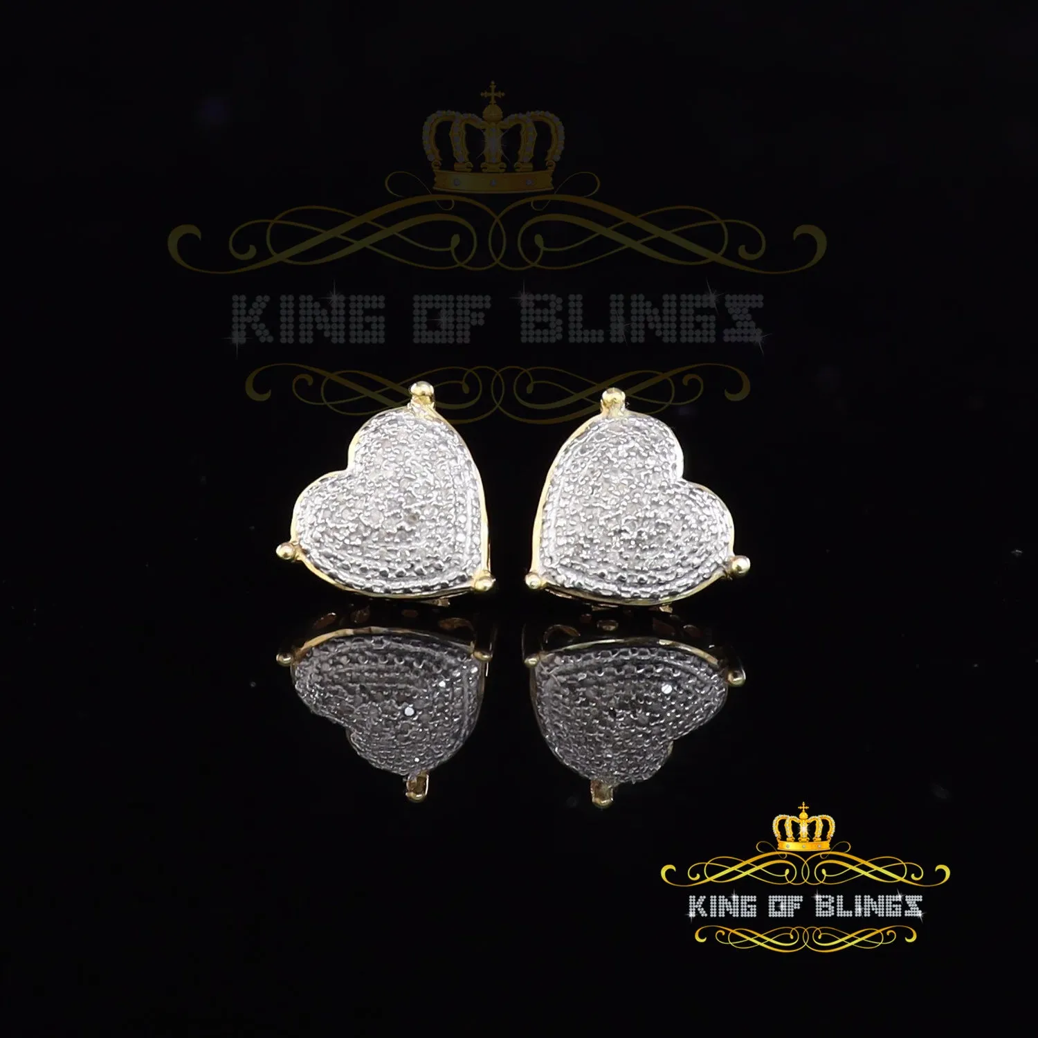 King of Blings-Style Heart 925 Yellow Silver 0.25ct Diamond Women's & Men's Fashion Earrings