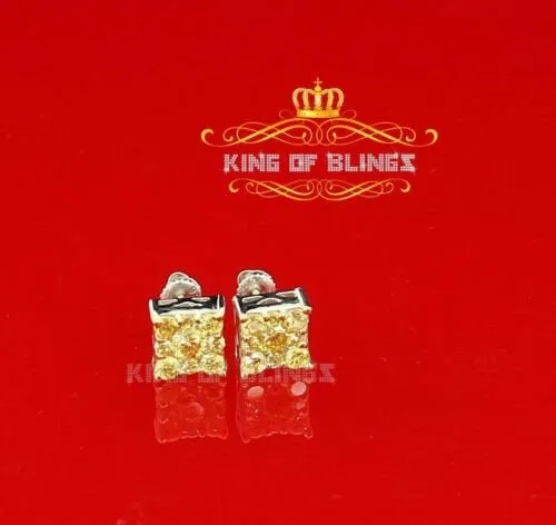 King of Blings-White Silver 1.68ct Cubic Zirconia Yellow Stone Womens/Men's Square Earrings