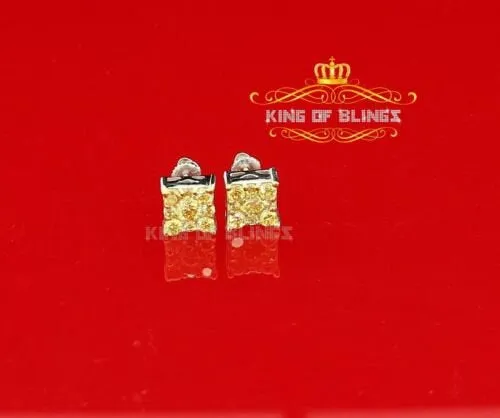 King of Blings-White Silver 1.68ct Cubic Zirconia Yellow Stone Womens/Men's Square Earrings