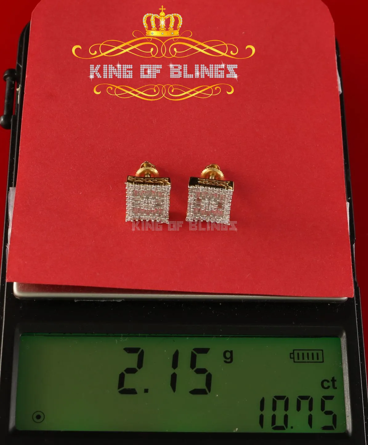 King of Bling's Yellow 925 Sterling Silver 0.68ct Cubic Zirconia Women's & Men's Square Earrings