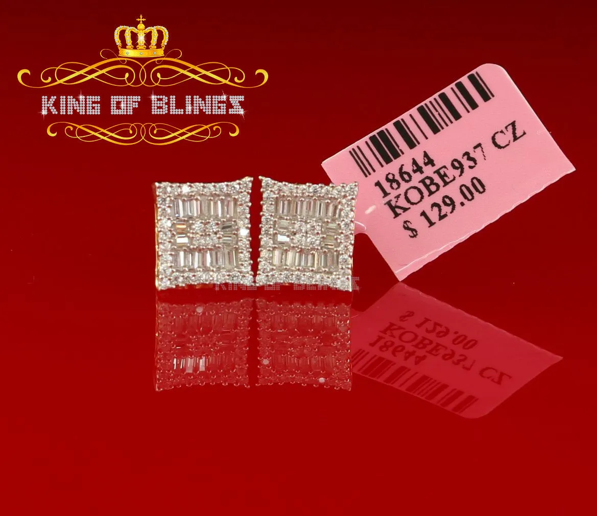 King of Bling's Yellow 925 Sterling Silver 0.68ct Cubic Zirconia Women's & Men's Square Earrings