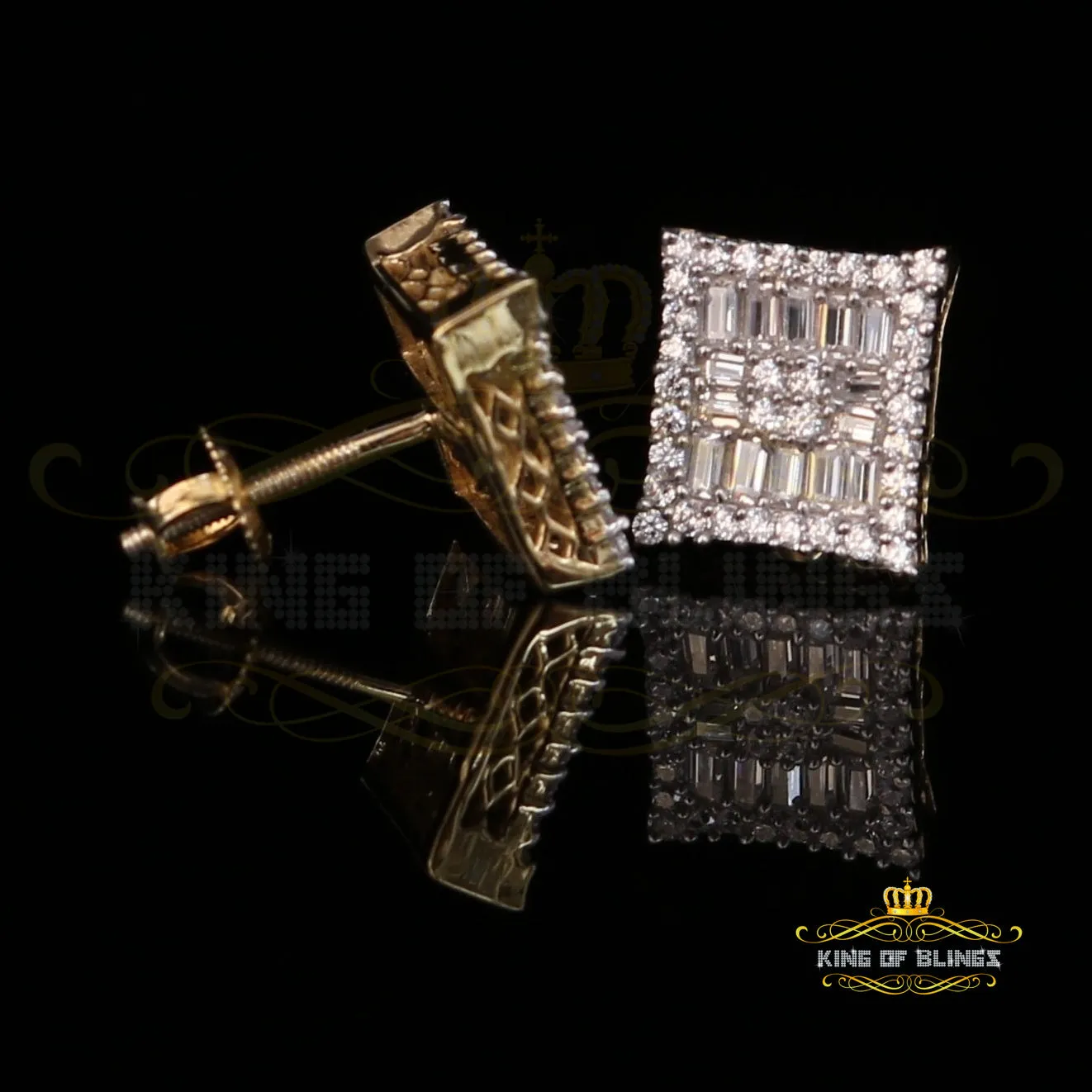 King of Bling's Yellow 925 Sterling Silver 0.68ct Cubic Zirconia Women's & Men's Square Earrings