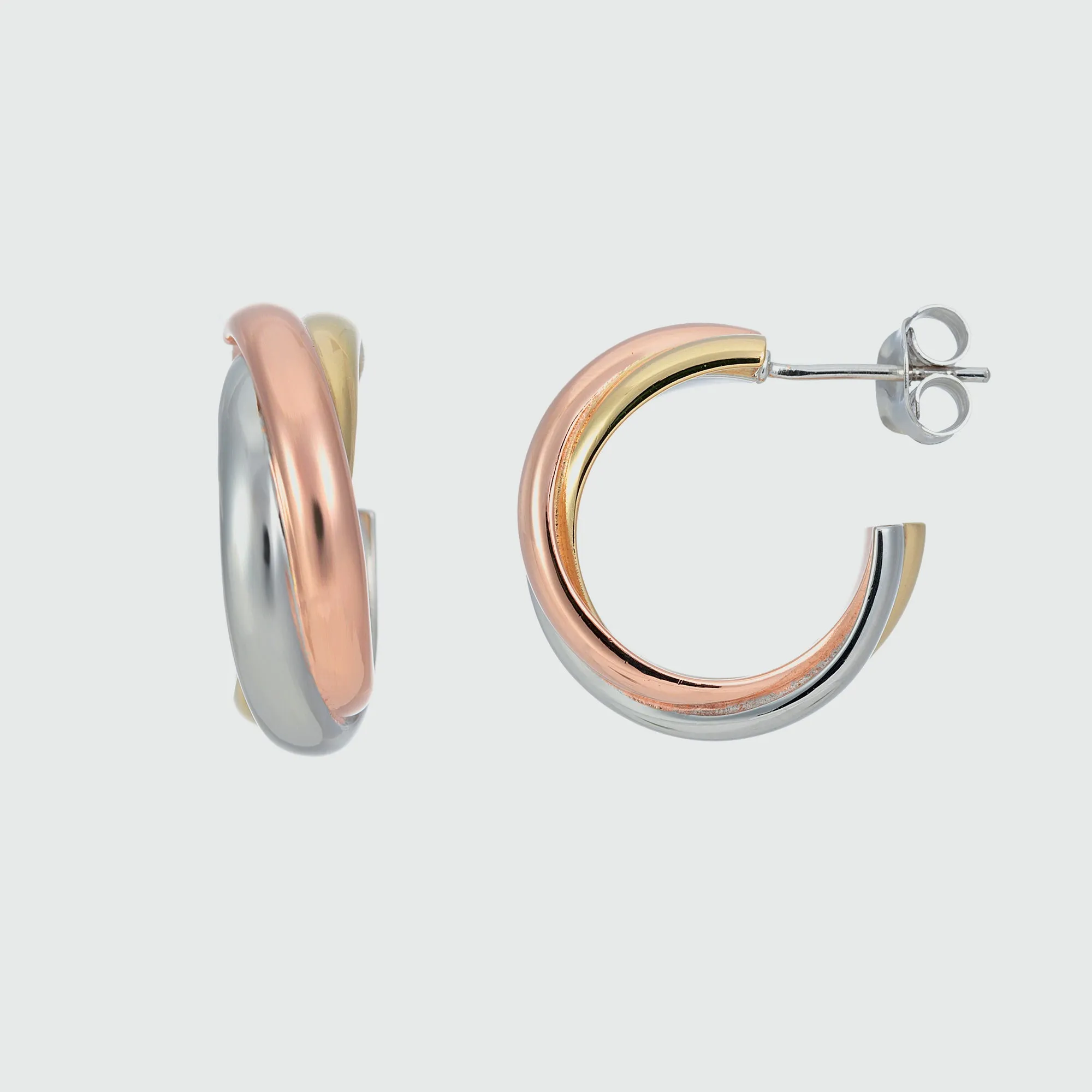 Knightsbridge Three Colour Gold Vermeil Triple Hoop Earrings