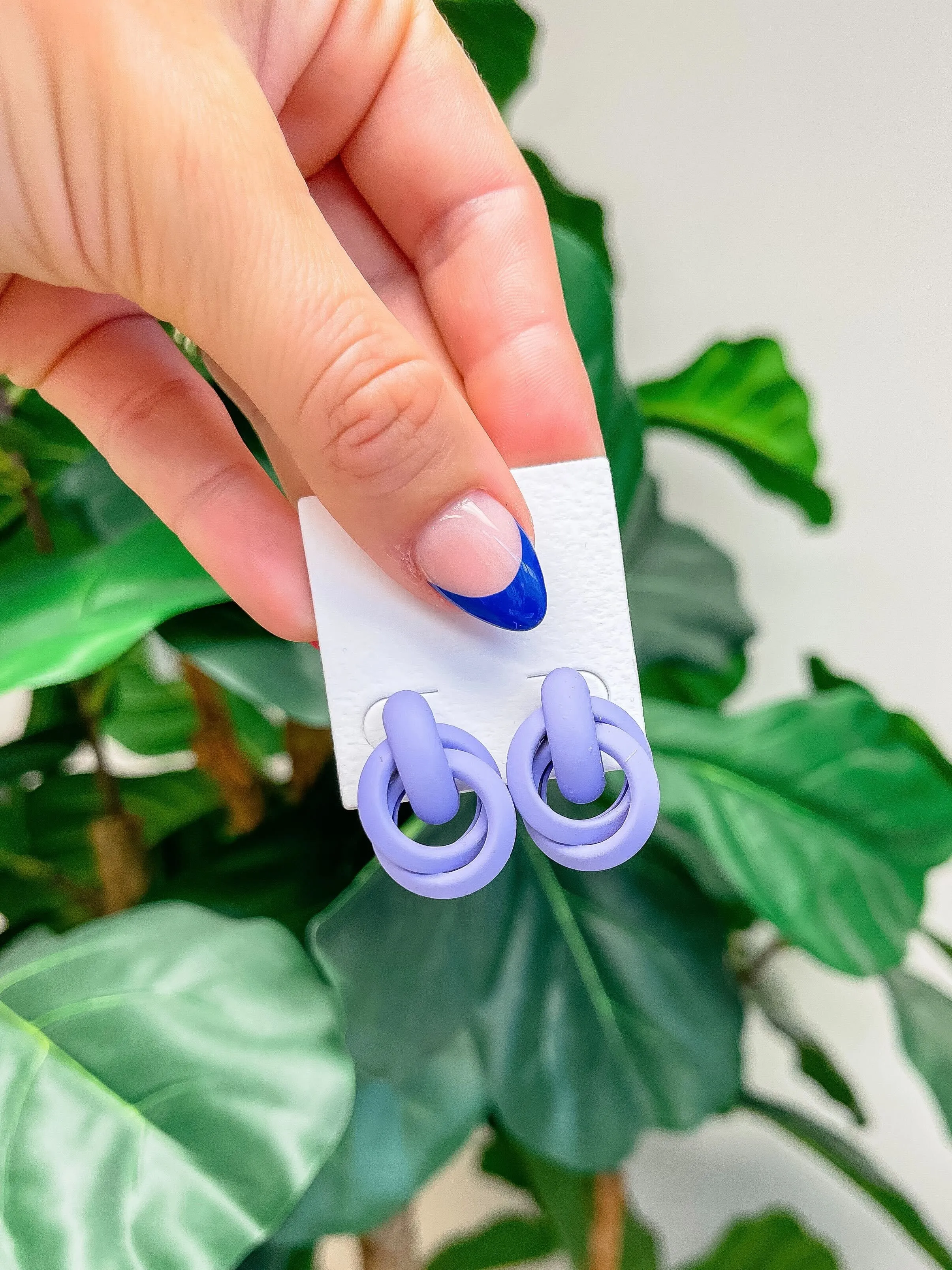 Knotted Loop Statement Stud Earrings - Lavender