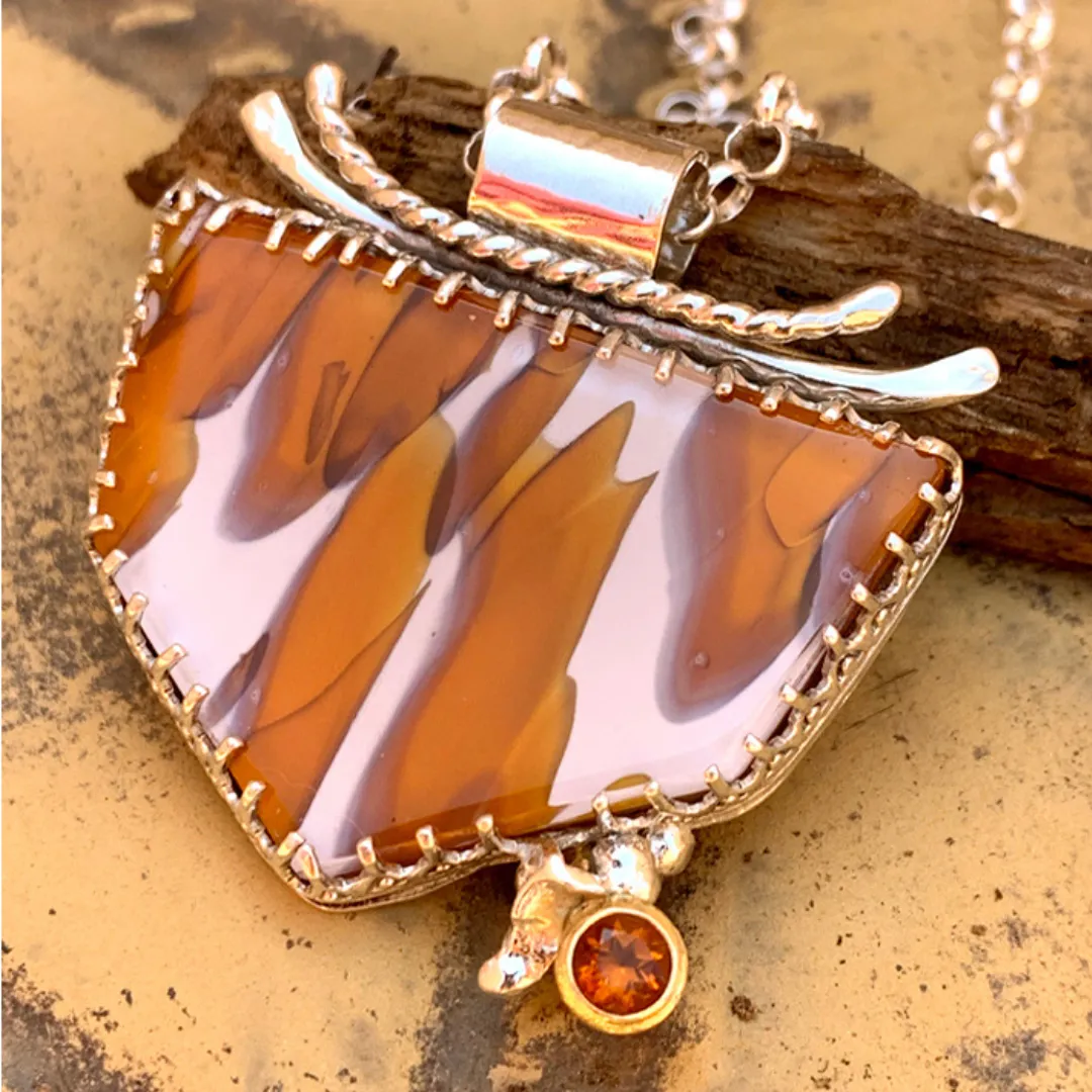 Kristin Miller Orange and White Glass Pendant